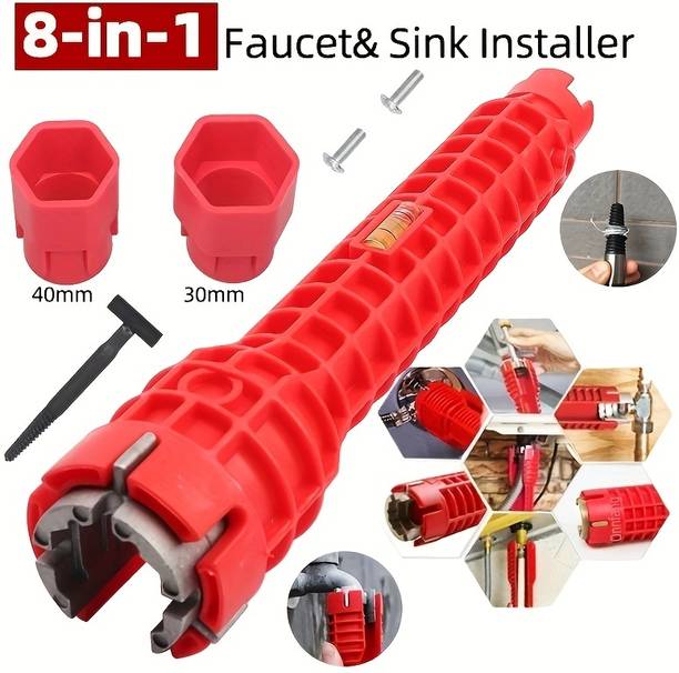 Greva 8-in-1 Multi-Purpose Sink Wrench Plumbers Wrenchs for Pipe and Tub Drain Removal Nut Wrench Single Sided Pipe Wrench