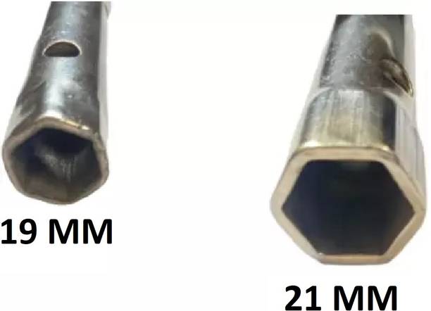 Tools India 19 X 21 Spark Plug Spanner(Premium Quality) opening Tool With Tommy Bar Silver Double Sided Pipe Wrench