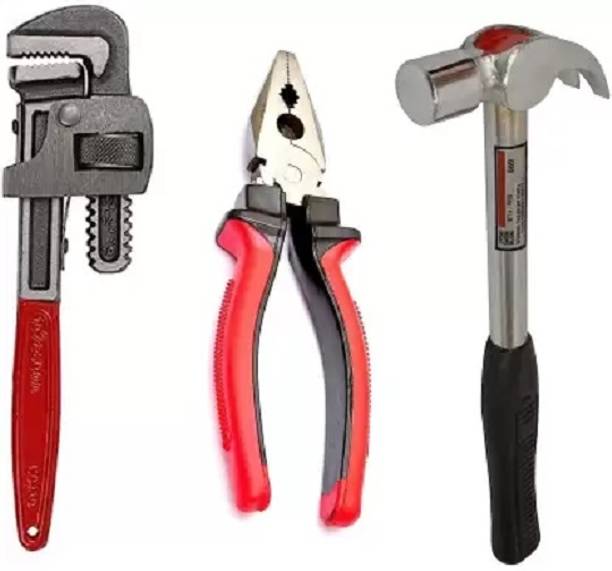 One Stop Shop Combo of Pipe Wrench 10", Pipe claw Hammer and Plier | Home & Professional Use Best Quality Single Sided Pipe Wrench
