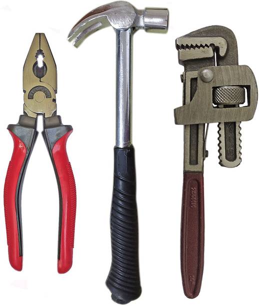 Inditrust new Heavy duty 10inch Pipe Wrench 8inch Plier and 10inch Claw Hammer (Pack of 3) Single Sided Pipe Wrench
