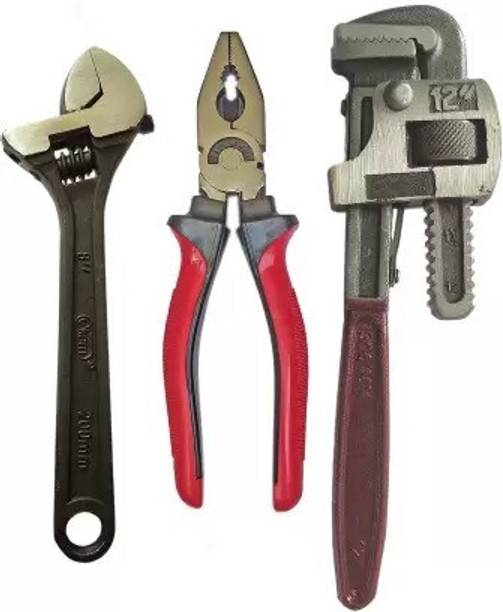ToolSet 12inch Pipe Wrench 8inch Adjustable Wrench 8inch Plier 12inch Pipe Wrench 8inch Adjustable Wrench 8inch Plier Single Sided Open End Wrench