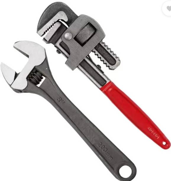 Sitrus 12 Inch Heavy Duty Pipe Wrench and 10 Inch Adjustable Wrench COMBO OF 2 PIPE WRENCH 12 INCH AND 10 INCH ADJUSTABLE WRENCH Single Sided Pipe Wrench