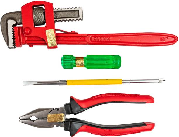 Globus 756 Plier(8''/200MM)STILSON Pipe Wrench(12"/300MM)Screw Driver 2 In 1(10"/250mm) Single Sided Pipe Wrench