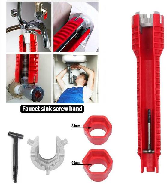AS TOOL CENTER 8 IN 1 Faucet &Sink Installer Multi tool Pipe Wrench applications, ideal for the reparing and assembly of sink Single Sided Combination Wrench