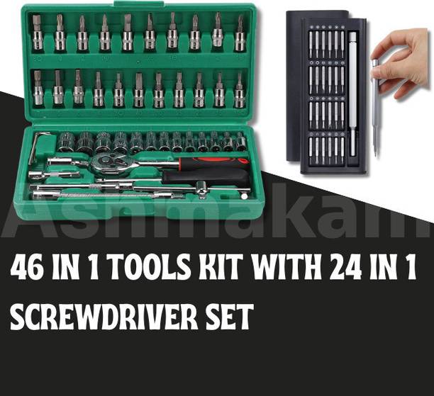 AshmakamMart TKC06 All-in-One 24 in 1 and 46 in 1 Tool Kit Set for Daily DIY Home and Office Use Single Sided Box End Wrench