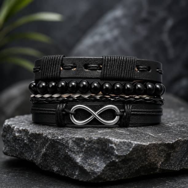 Blingshub Men's Leather Bracelet Set | Infinity style charm Wristband | Best gift for him Boys