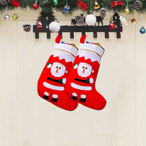 ME&YOU Hanging Christmas Socks in Red and White Christmas Sack