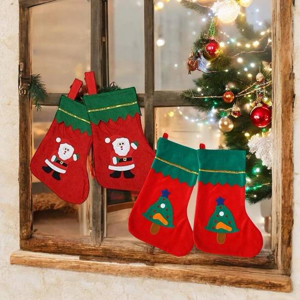 VE AND YOU Santa Clause Design Stockings Pack of 4 for Decoration_33 Christmas Stocking