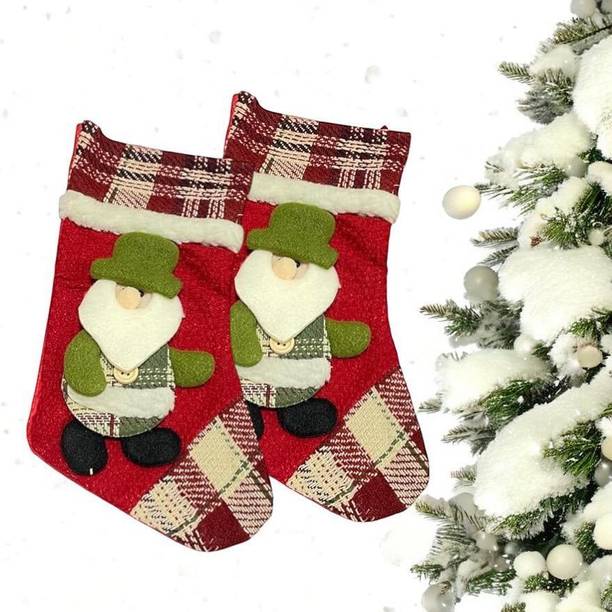 EMERGE Santa Clause Design Stockings_Red and Green(pack of 2)S_19 Christmas Stocking