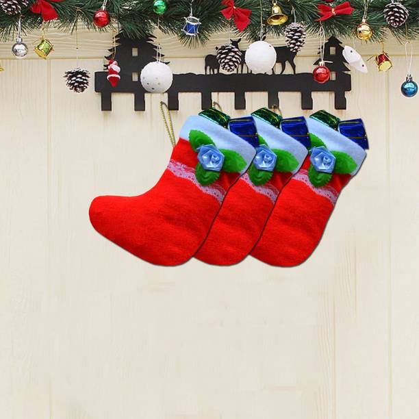 Flipkart SmartBuy Hanging Christmas stocking Socks in Cotton Fabric Red and White Color Christmas Stocking