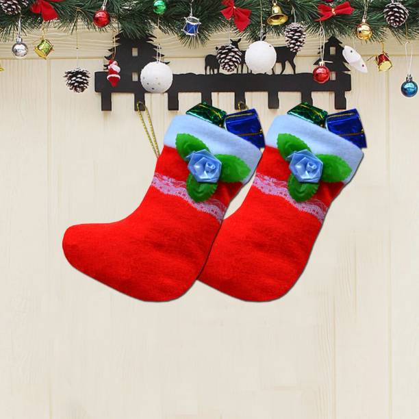 Flipkart SmartBuy Hanging Christmas stocking Socks in Cotton Fabric Red and White Color (6.2 Inch) (Pack 1) Christmas Stocking