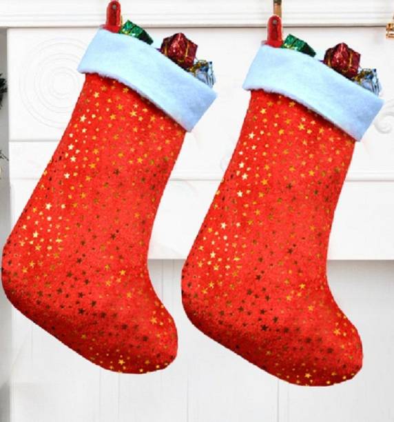 ME&YOU Christmas stocking Socks Red and White Color with star decorative Pack 2 Christmas Stocking