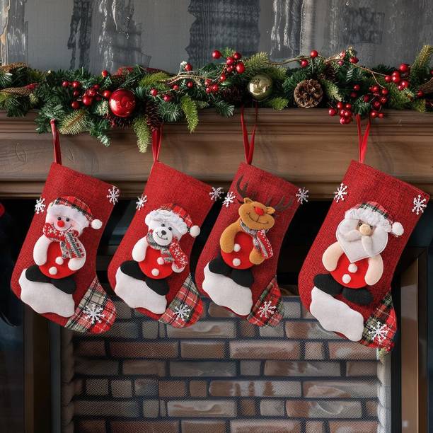 HASTHIP Hanging Christmas Stockings Red Set of 4 with Elegant Design Christmas Stocking