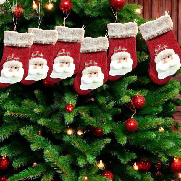 EMERGE Santa Clause Design Stockings_Red and Green(pack of 6)S_6 Christmas Stocking