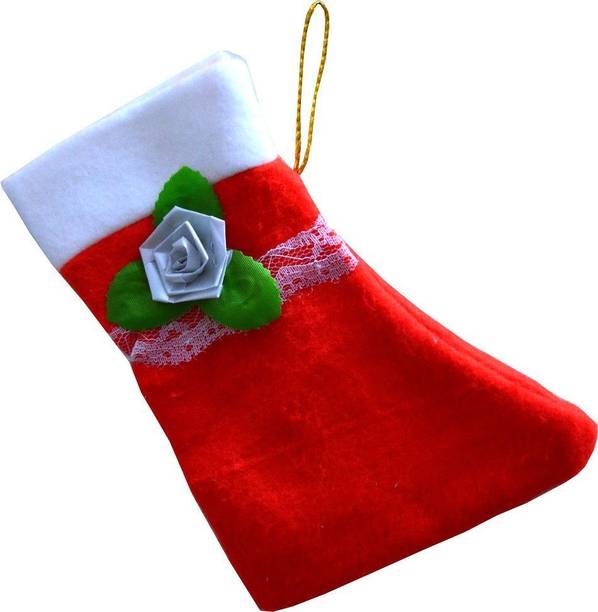 Flipkart SmartBuy Hanging Christmas stocking Socks in Cotton Fabric Red and White Color (6.2 Inch) (Pack 1) Christmas Stocking
