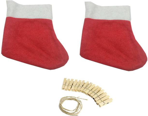 Brown Leaf Christmas Stocking for Merry Christmas Gifts Hang On Thread with Wooden Clips Christmas Sack