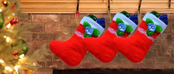 Flipkart SmartBuy Hanging Christmas stocking Socks in Cotton Fabric Red and White Color (6.2 Inch) (Pack 1) Christmas Stocking