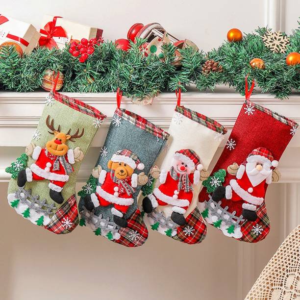 HASTHIP Set of 4 Hanging Christmas Stockings with Cute Elements Christmas Stocking