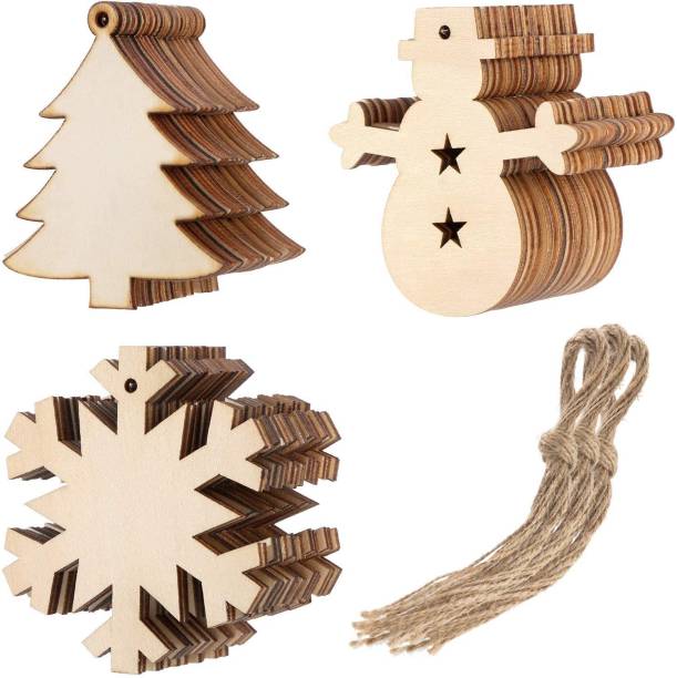 GIFT JAIPUR Beautiful Christmas Tree wooden mdf cutouts decoration Hanging Ornaments Pack of 15