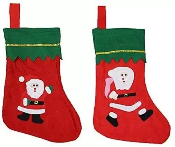 Vibgyor Products Large Size 2 Pcs Santa Claus Socks for Christmas Tree Party Decoration Hanging Hanging Ornaments Pack of 2