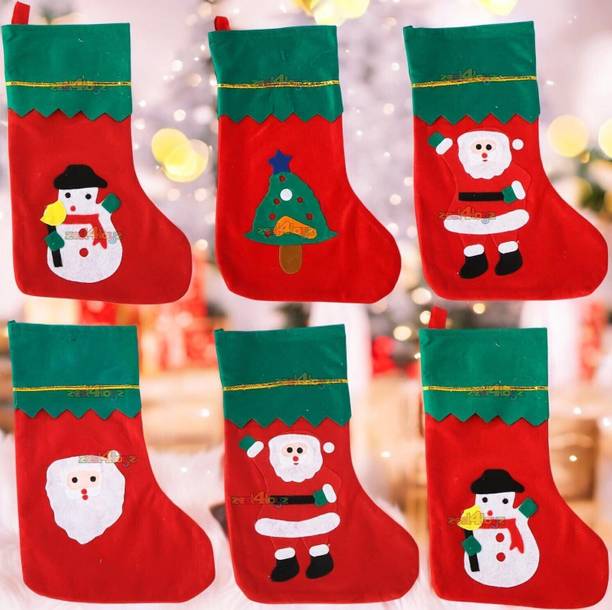 Vital Creations New_Christmas Stockings Socks Candy Gift Santa Hanging Decoration Classic RedT26 Tree Stand Pack of 6