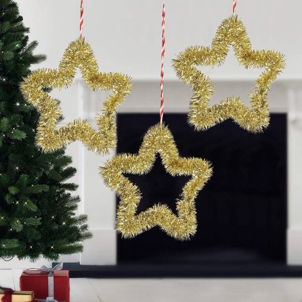 prisma collection Set of 3 Christmas Star Tinsel Wreath Hanging Garland Miniature Christmas Tree Pack of 3