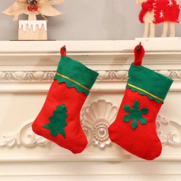 Ascension 2 PIECE Christmas Stockings Xmas Fireplace Socks Candy Gift Bag Santa Christmas Tree Hanging Decoration,Classic Red and White Stockings (Small) Hanging Ornaments Pack of 2