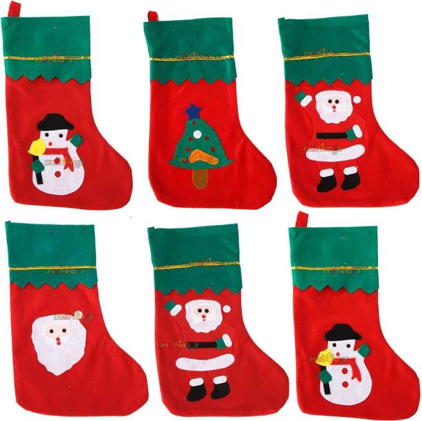 MG TRADING New_ Stockings Socks Candy Gift Santa Tree Decoration Classic Red Tree Stand Pack of 6