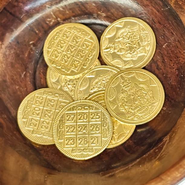 aalayam selveer Lakshmi Kubera Coins 9 Nos Brass | Kubera Pooja Coins 9 Nos (Gold Colour) Brass Yantra