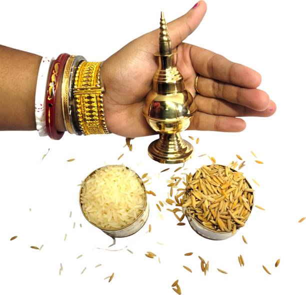 Hatekhori Kojagori Lakshmi Pooja Dhan Chal Mora with Sindoor Gach - for Lakshmi Pooja Brass Yantra