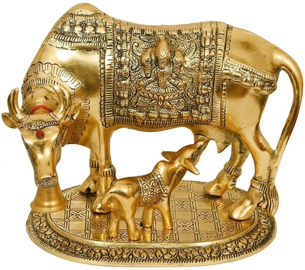 The Vastu Aura Kamdhenu Cow and Calf Brass Statue – Divine Blessing for Your Home Decorative Showpiece  -  4 cm