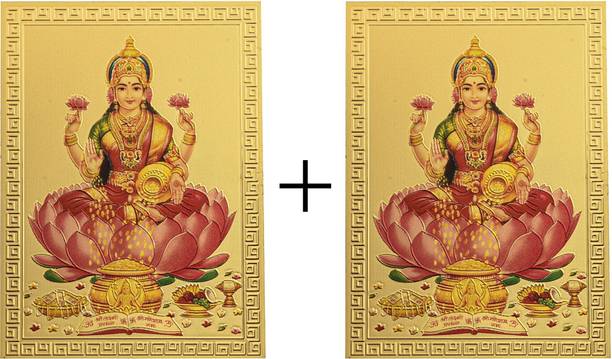 HAWAI Shree Laxmi ji 24k Gold Plated Small Pocket Size Poster Sticker (3.5x2.5 in) Plated Yantra
