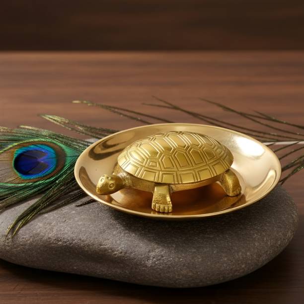 THEVEDICTRADERS Feng Shui Turtle on Plate for Vastu Shastra and Good Luck Brass, Copper Yantra