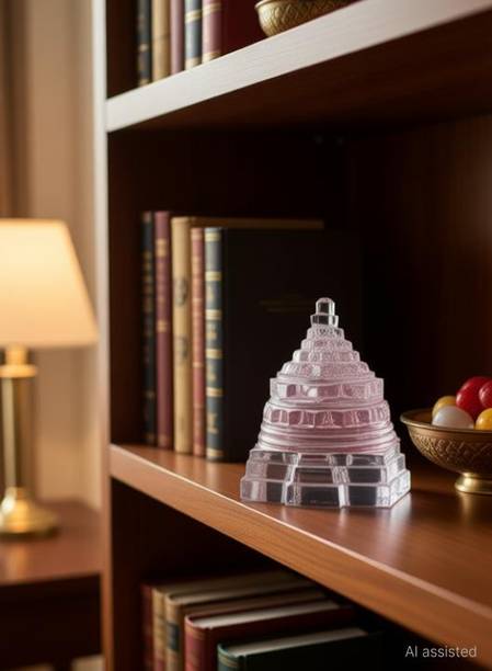Trishakti Pooja Samagri 100% Original lab cirtified 12-15gm Sphatik Shree Shri Yantra of Pure Natural Quartz Crystal Sphatik Gemstone - Based on Vastu for Good Luck & Money Crystal Yantra