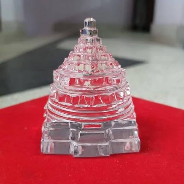 Trishakti Pooja Samagri 100% Original lab cirtified 12-15gm Sphatik Shree Shri Yantra of Pure Natural Quartz Crystal Sphatik Gemstone - Based on Vastu for Good Luck & Money Crystal Yantra