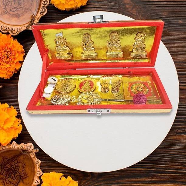 Divine Creations Shri Dhan Laxmi Kuber Bhandari Box for Success in Your Home and Office - 19.5 cm Steel Yantra