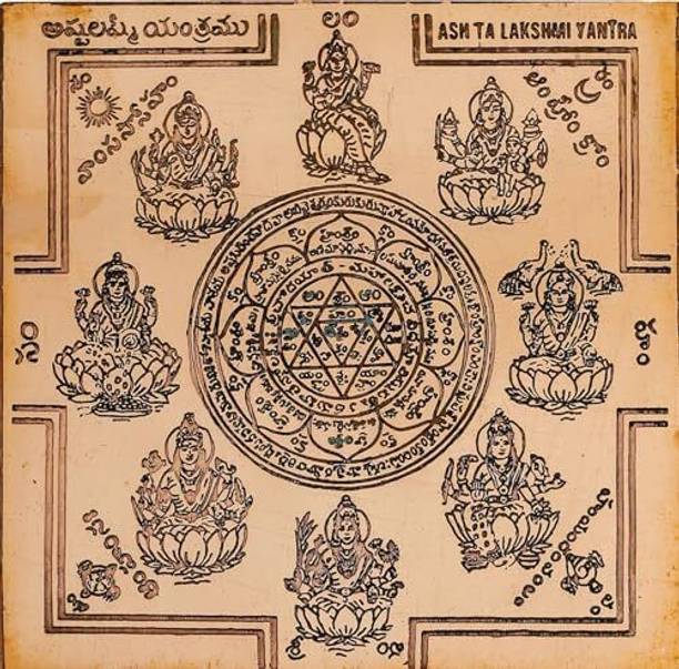 PMW Ashta Laxmi Yantra Size 4.5"x4.5" Copper Brown Colour 1 Piece Copper Yantra