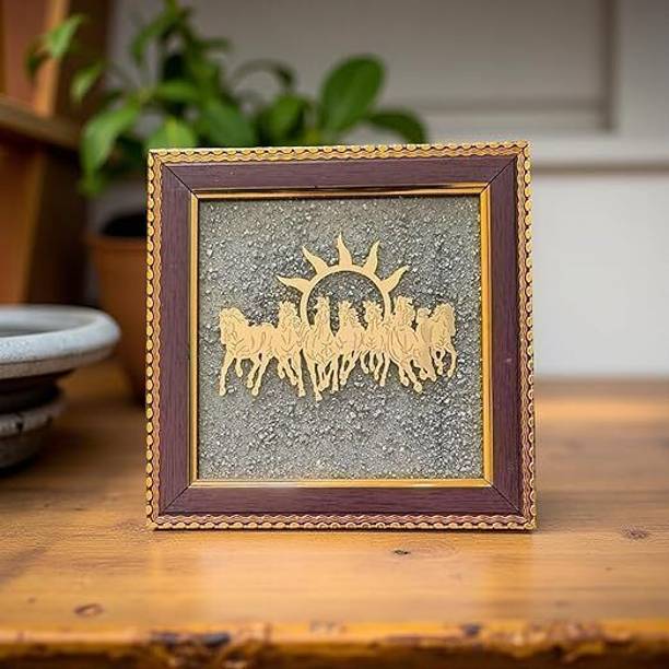 BHAGYA G Pyrite 7 Horses Yantra Frame Vastu for Home & Office Money Attraction Wall Decor Glass, Wooden Yantra