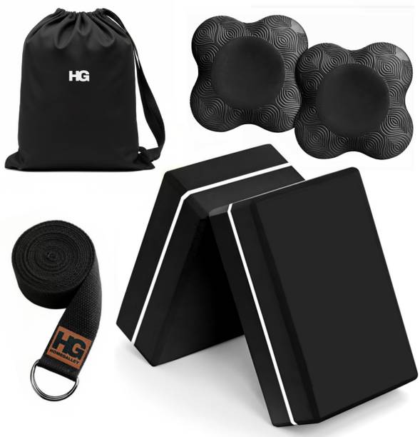 HOMEGALLEY Yoga Blocks Pack of 2 with Belt and 2 Yoga Knee Pad for Exercise Bricks Yoga Blocks