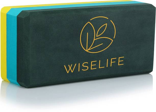 Wiselife Green Yellow Pro Yoga Block | Yoga Brick ( Regular Size) TPE Yoga Blocks