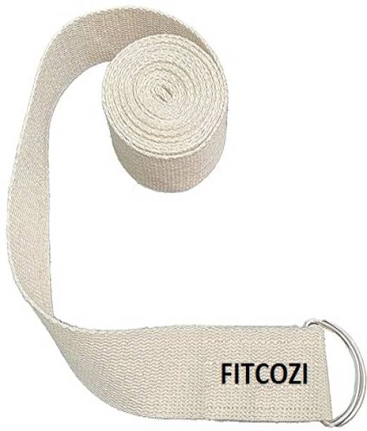 Fitcozi Yoga Strap / Stretch Band white colour with Extra Safe 2 D Ring Cotton Yoga Strap