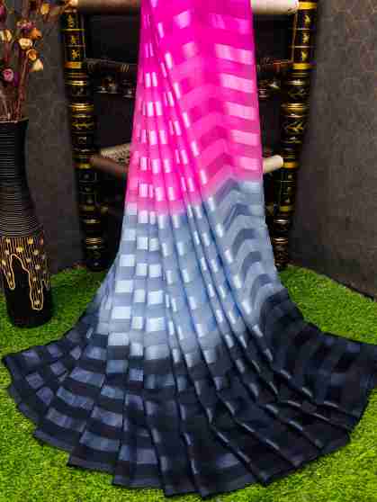 Ombre, Striped, Self Design Bollywood Satin Saree available in Pink and Grey on shopsy