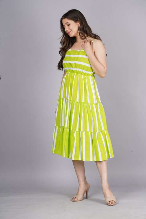 Elegant Leafy Green Fit and Flare Dress