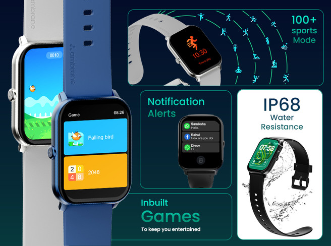 Ambrane Wise with Amoled display, BT Calling,SPO2 Heart