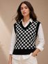 FEVERFEW Women Checkered V Neck Multicolor Sweater - Image 6
