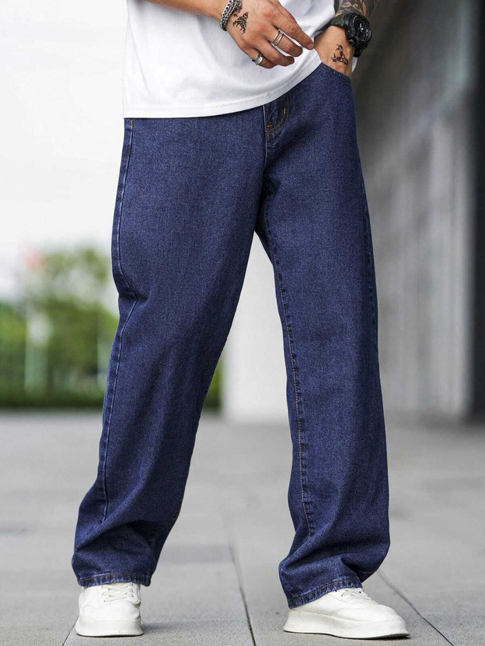 Dark Blue 2019 Denim Jeans OFTEN LOOK Relaxed Fit Men Dark Blue Jeans