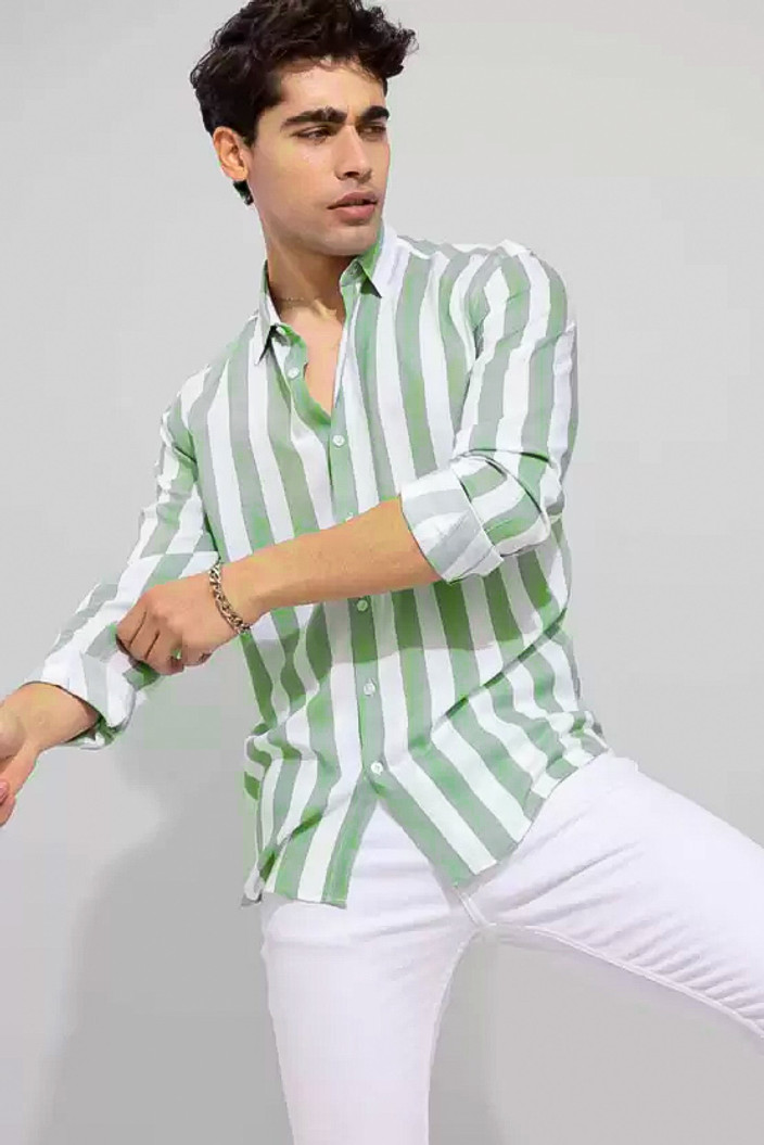 SRGI Men Striped Casual Green, White Shirt Buy SRGI Men Striped