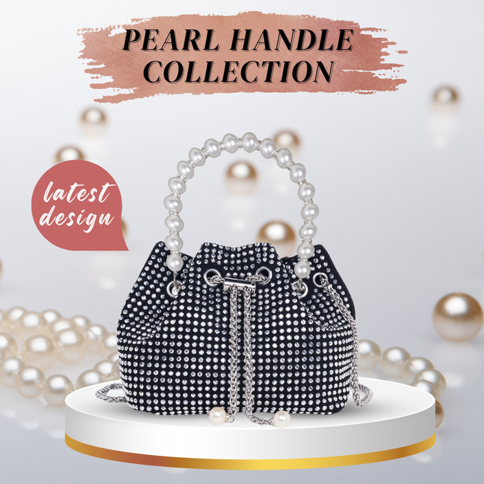 DOSYSO Silver, Black Sling Bag Diamond Bucket bag Crossbody Potli