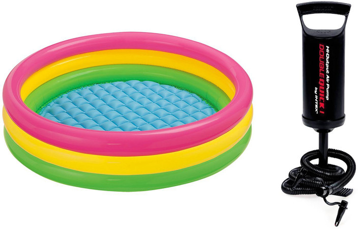 INTEX Hand Air Pump With 3ft Round Glow Baby Inflatable Swimming
