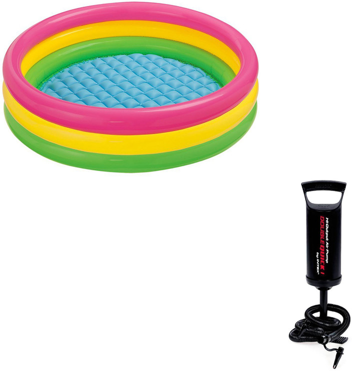 INTEX Hand Air Pump With 3ft Round Glow Baby Inflatable Swimming